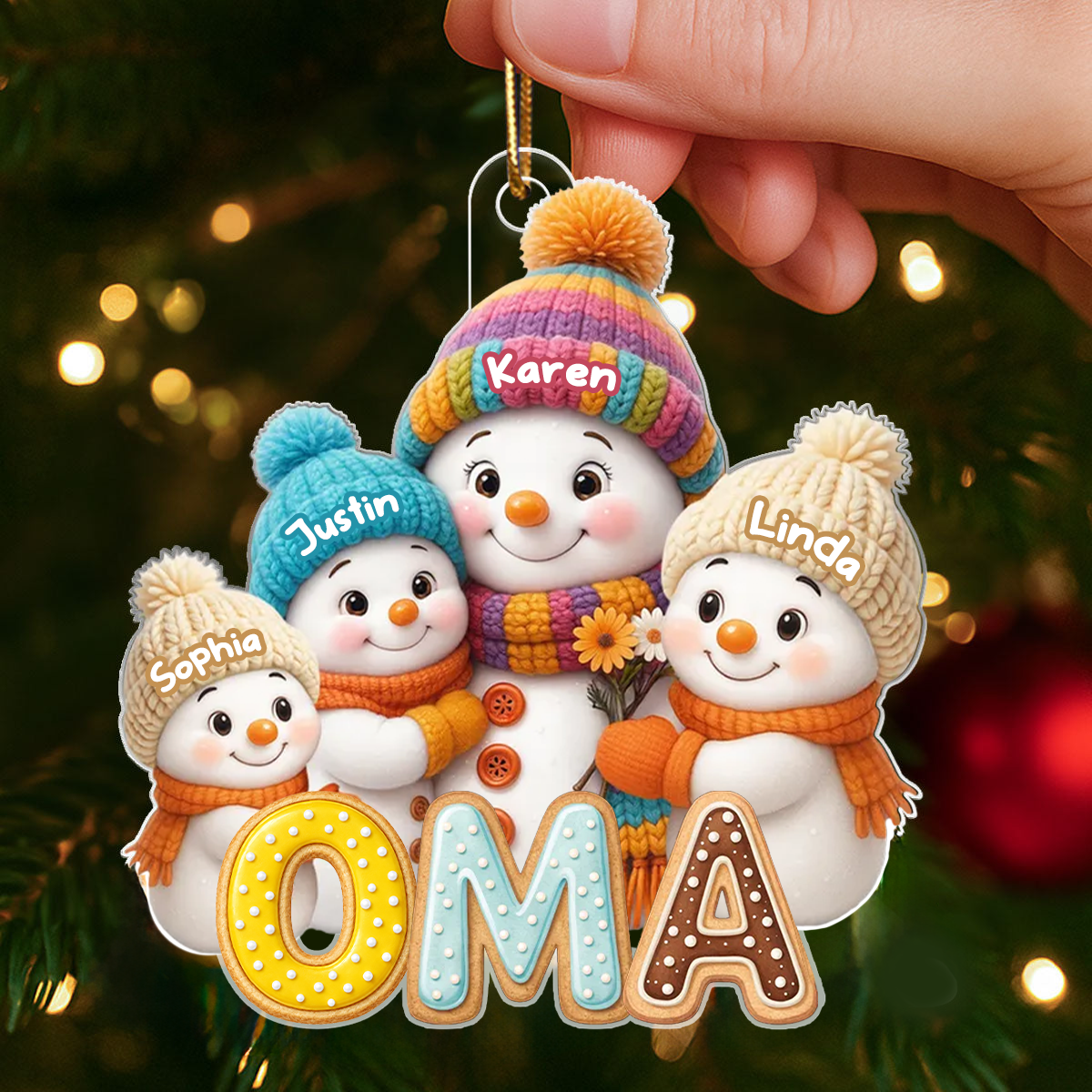 Personalisierter Acryl-Weihnachtsanhänger für Oma – Schneemann-Motiv mit Namen