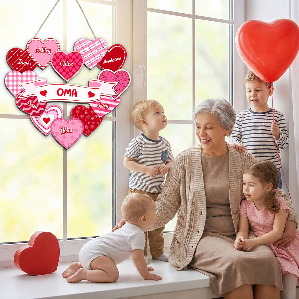 Personalisiertes Holzschild mit Herzen und Namen Geschenk für Oma
