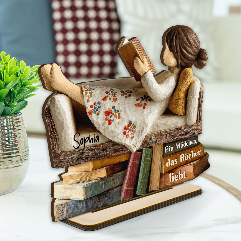 Personalisierter Holzaufsteller mit Namen für Bücherfans