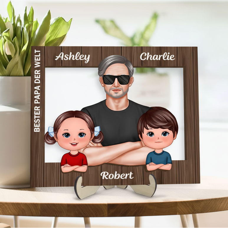 Bester Papa der Welt-Personalisierter Holzaufsteller mit Mann und Kinder Geschenk für Papa und Opa