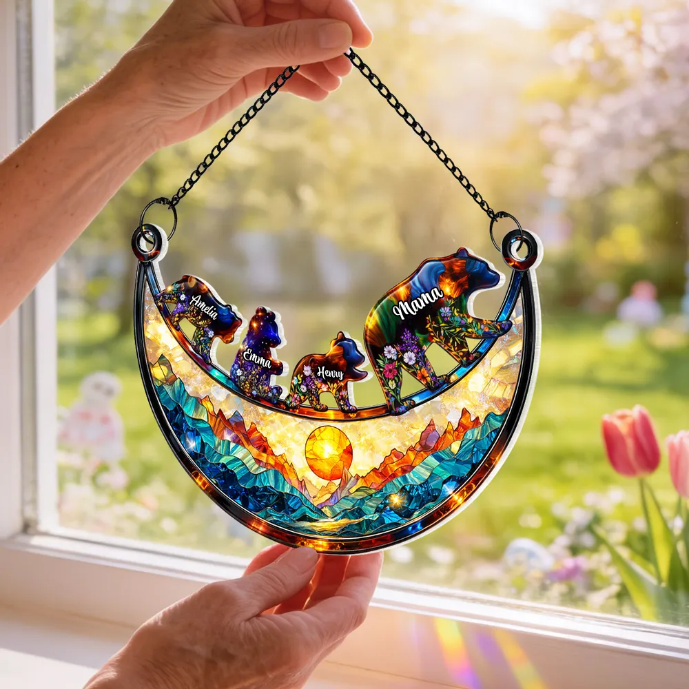 Bärenmama/Bärenoma mit Kindern - Sonnenfänger Ornament mit Namen personalisiert