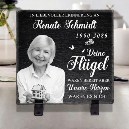 Personalisierte Schieferplatte mit Foto und Spruch zum liebevollen Gedenken Trauergeschenk