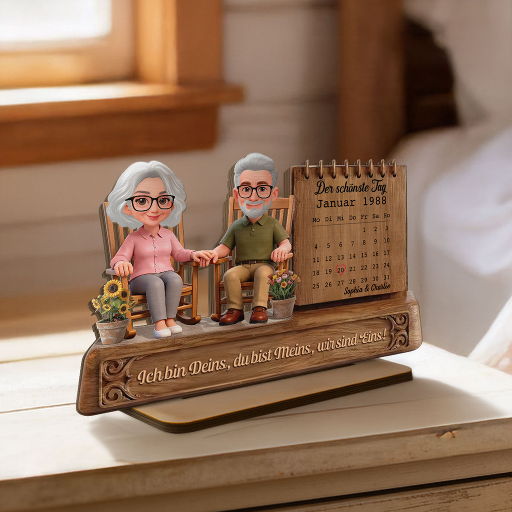 Paar und Kalender - Personalisierter Holzaufsteller mit Spruch und Figuren Jahrestagsgeschenk