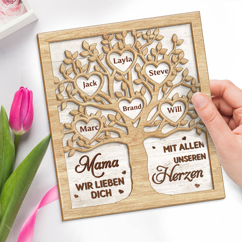 Personalisierter Holzaufsteller mit Familienbaum Geschenk für Mama und Oma