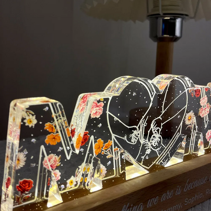 Personalisierte MOM-Nachtlicht mit Geburtsblumen und Hand-in-Hand Muster