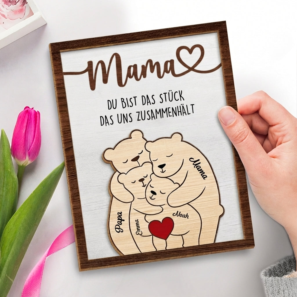 Personalisierter Holzaufsteller mit Bärenmotiv Geschenk für Mama und Papa