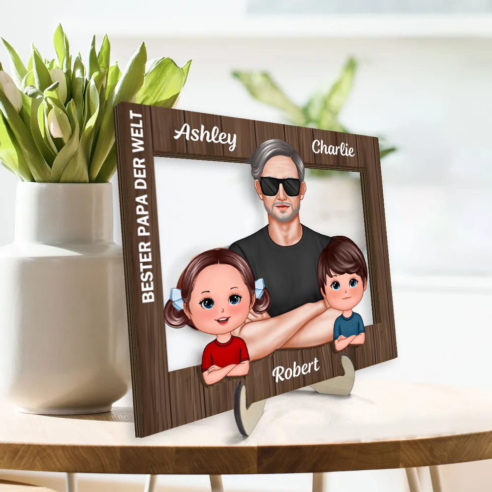 Bester Papa der Welt-Personalisierter Holzaufsteller mit Mann und Kinder Geschenk für Papa und Opa