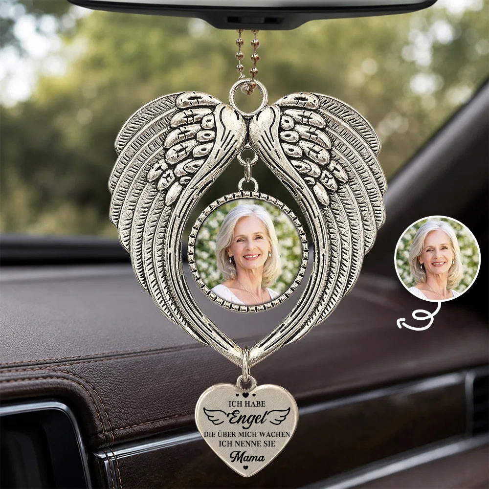 Personalisierter Engelsflügel-Anhänger mit Foto – Gedenkgeschenk „Ich habe einen Engel …“