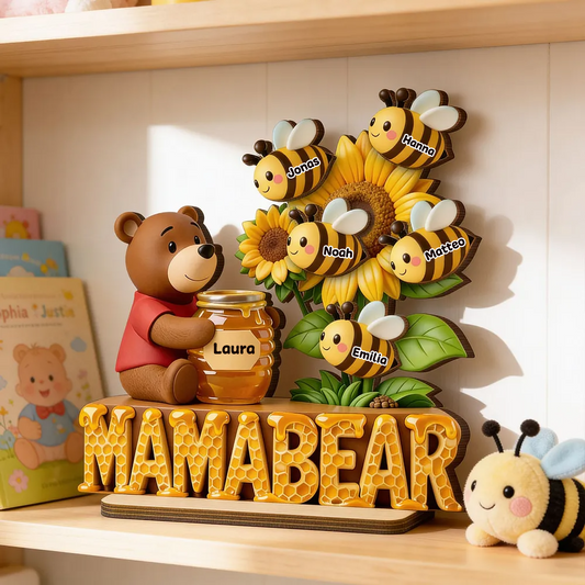 Mamabär-Personalisierter Holzaufsteller mit Bienen Geschenk für Mama