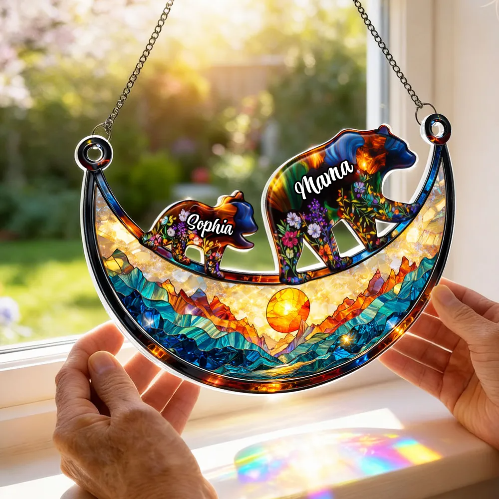 Bärenmama/Bärenoma mit Kindern - Sonnenfänger Ornament mit Namen personalisiert