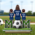 MOM-Personalisierter Holzaufsteller mit Fußballmotiv Mama und Kinder