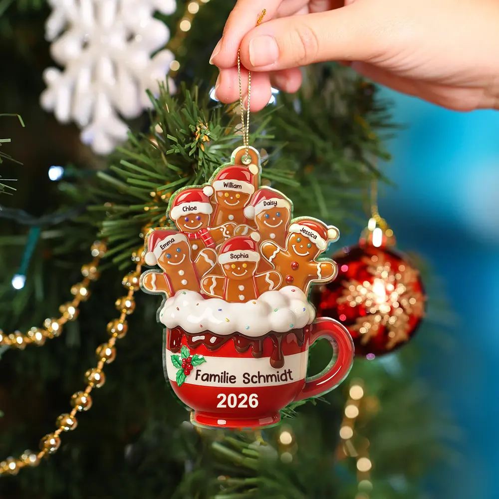 Personalisierter Acryl-Weihnachtsanhänger – Lebkuchenfamilie mit Namen