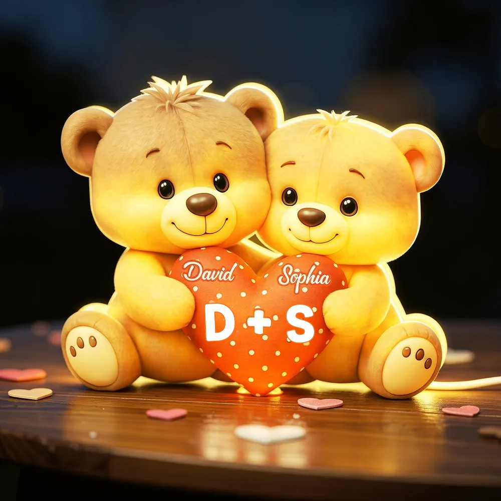 Bären und Herz-Personalisierte LED-Lichtbox mit Namen Geschenk für Paar