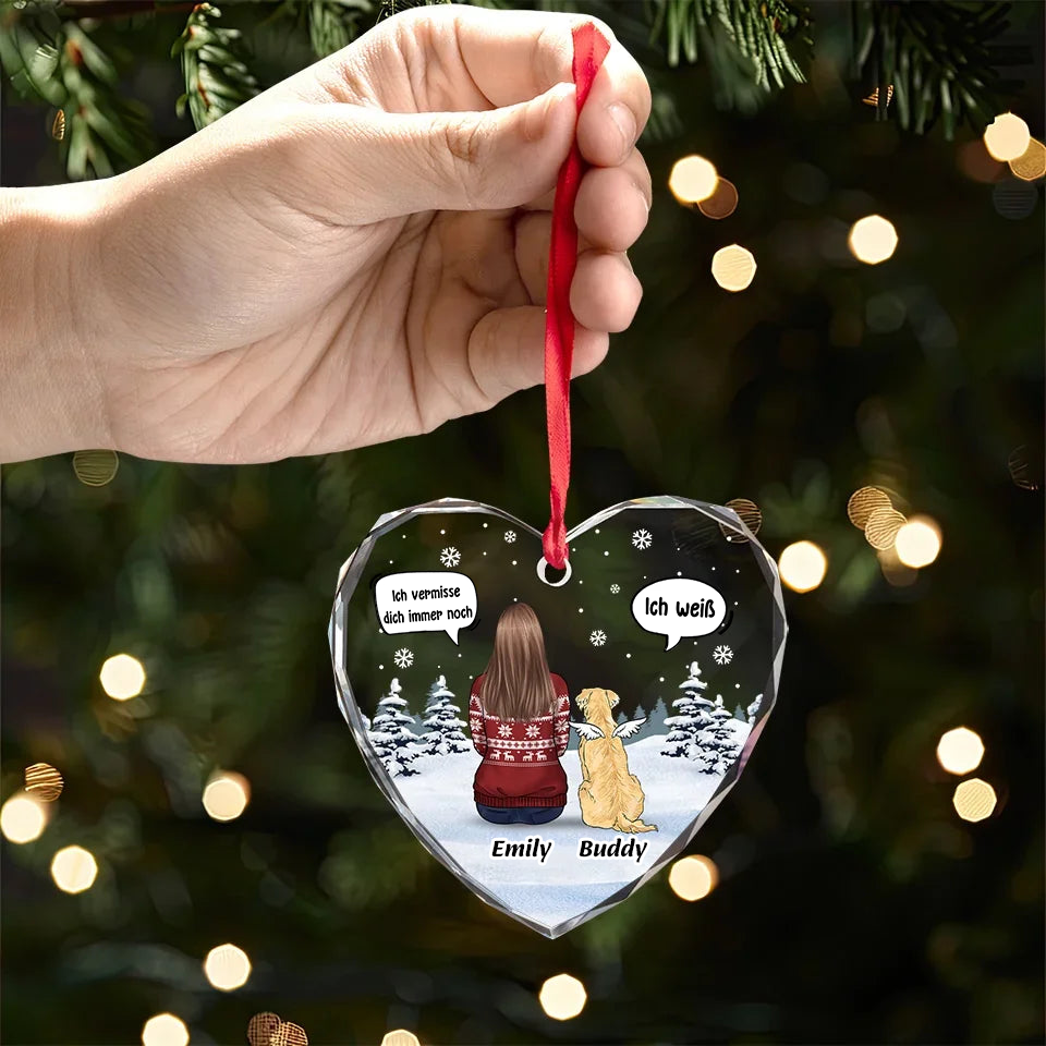 Personalisierter Glasanhänger Christbaumschmuck mit Hund und Katze Trauergeschenk für Haustiere