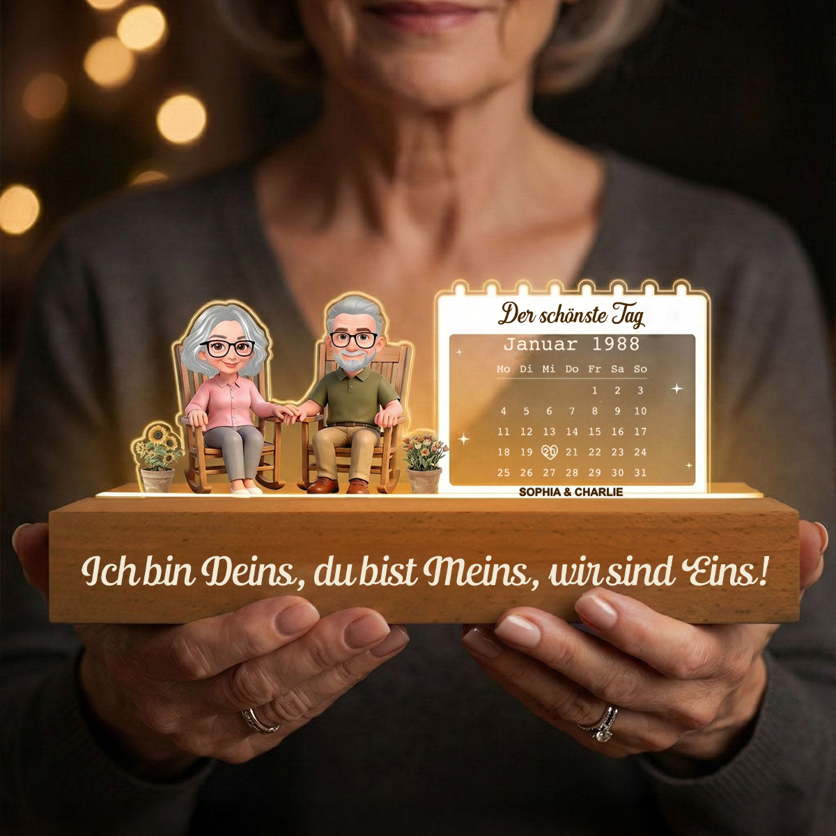 Personalisiertes LED-Nachtlicht mit Paar und Kalendar Geschenk zum Jahrestag