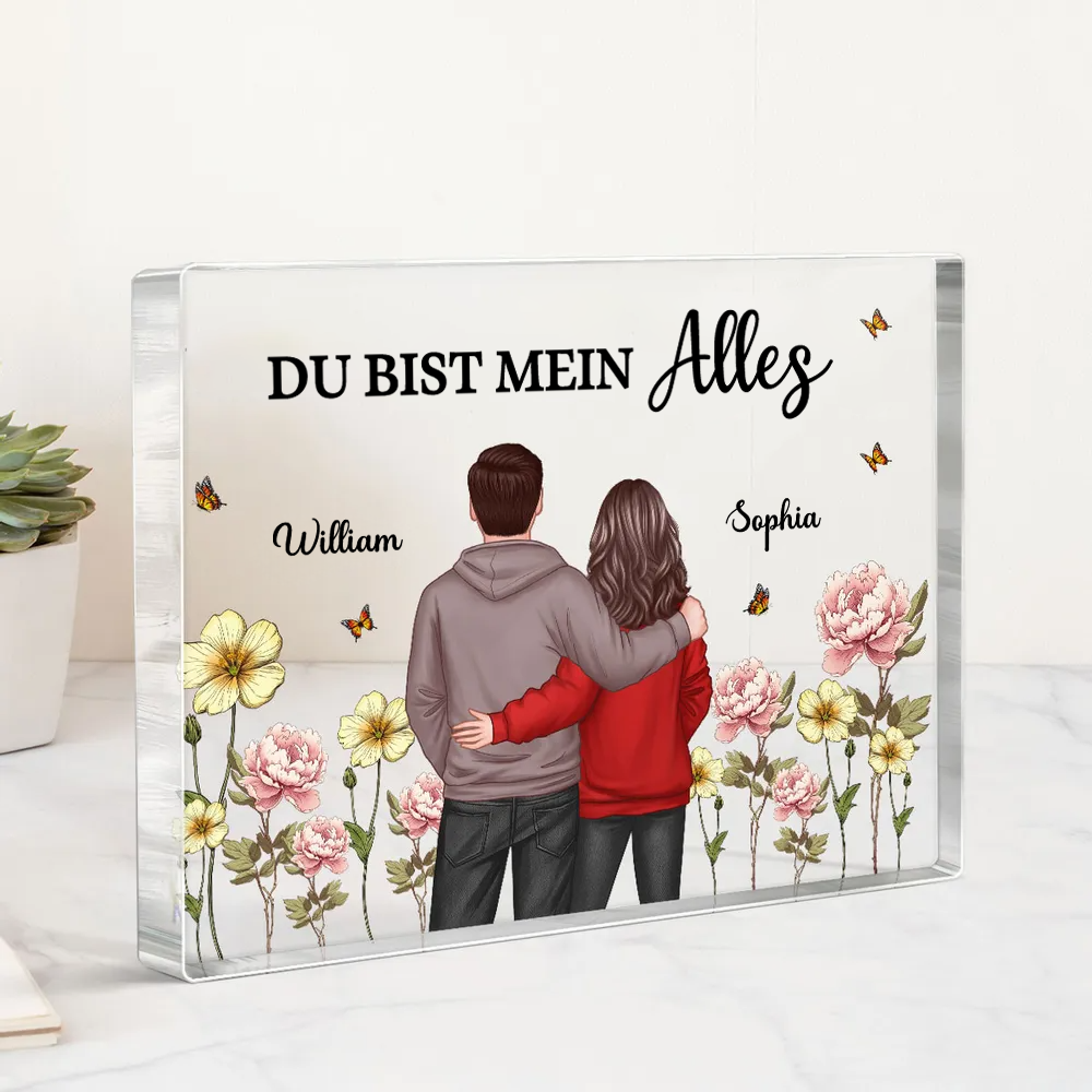 Text, Geburtsblumen und Paar- Acrylblock