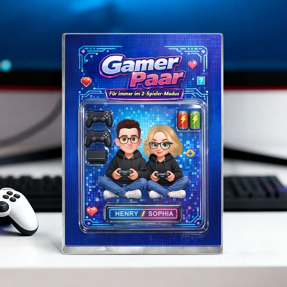 Gamer Paar - Personalisierter Acrylblock mit Paar und Namen