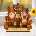 Gnomenfamilie Herbstsaison Holzplakette mit Namen