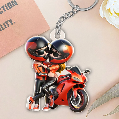 Motorrad-Paar Personalisierter Acryl-Schlüsselanhänger mit Namen