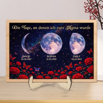 Rosen und Mondphasen - Personalisierter Holzaufsteller für Mama