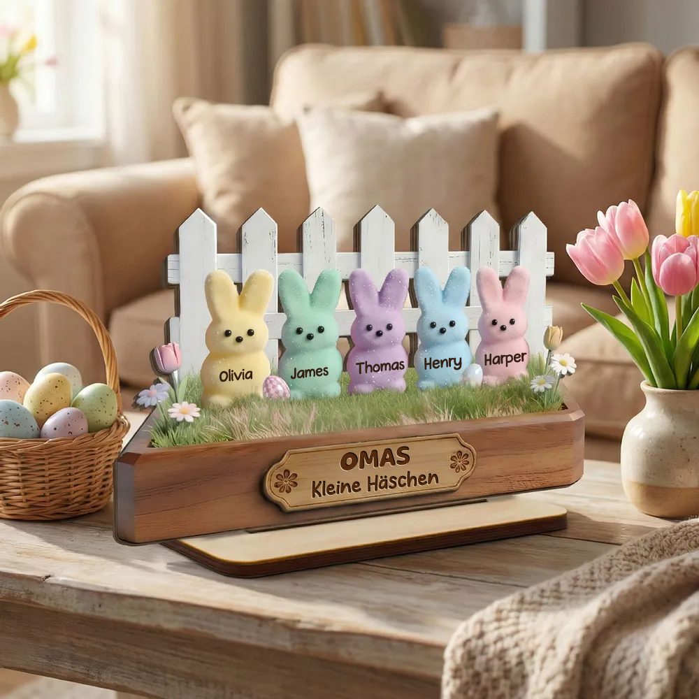 Personalisierter Holzaufsteller mit Hasen Geschenk für Oma