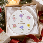 Personalisierter Keramik-Weihnachtsanhänger mit Geburtsblumen & Namen