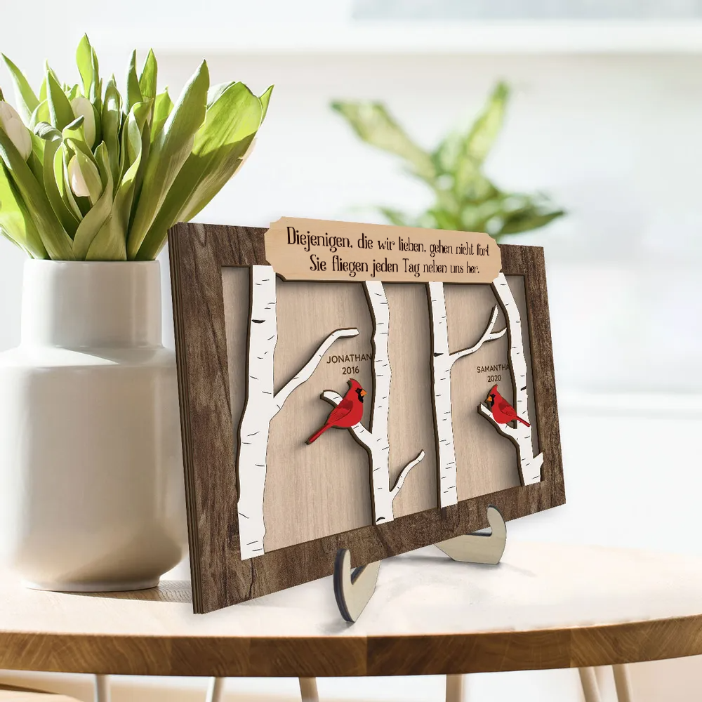 Rotkardinal - Personalisierter Holzaufsteller mit Text Trauergeschenk