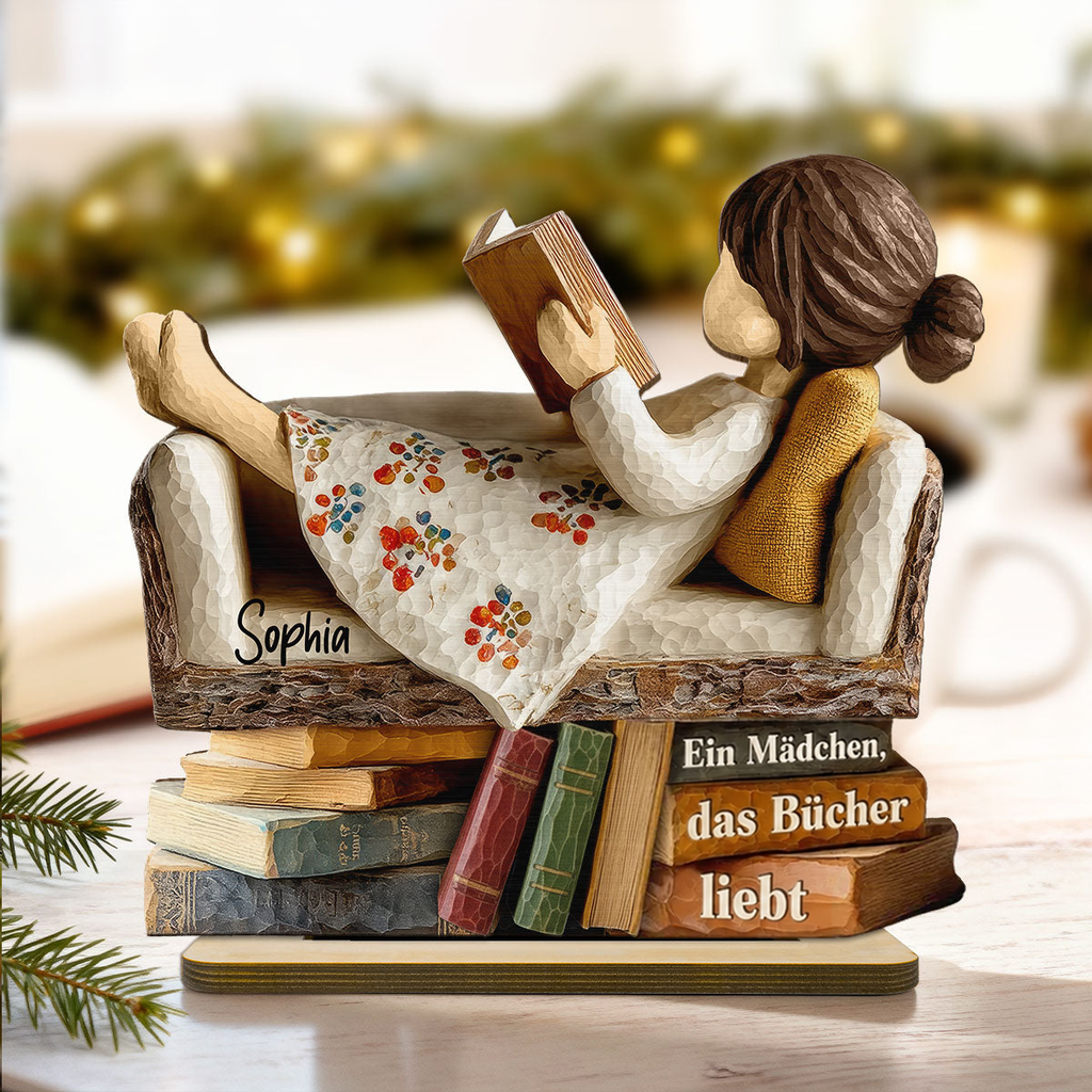 Personalisierter Holzaufsteller mit Namen für Bücherfans