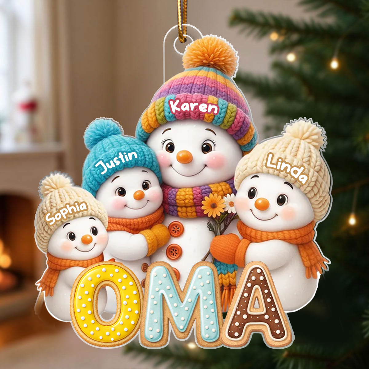 Personalisierter Acryl-Weihnachtsanhänger für Oma – Schneemann-Motiv mit Namen