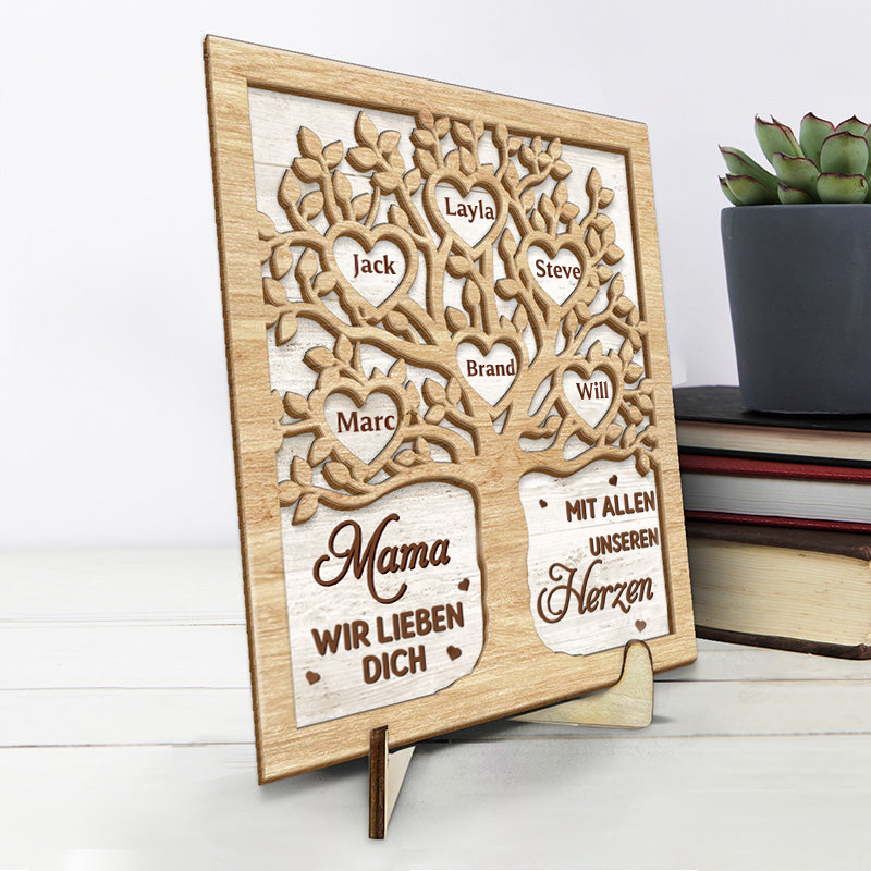 Personalisierter Holzaufsteller mit Familienbaum Geschenk für Mama und Oma