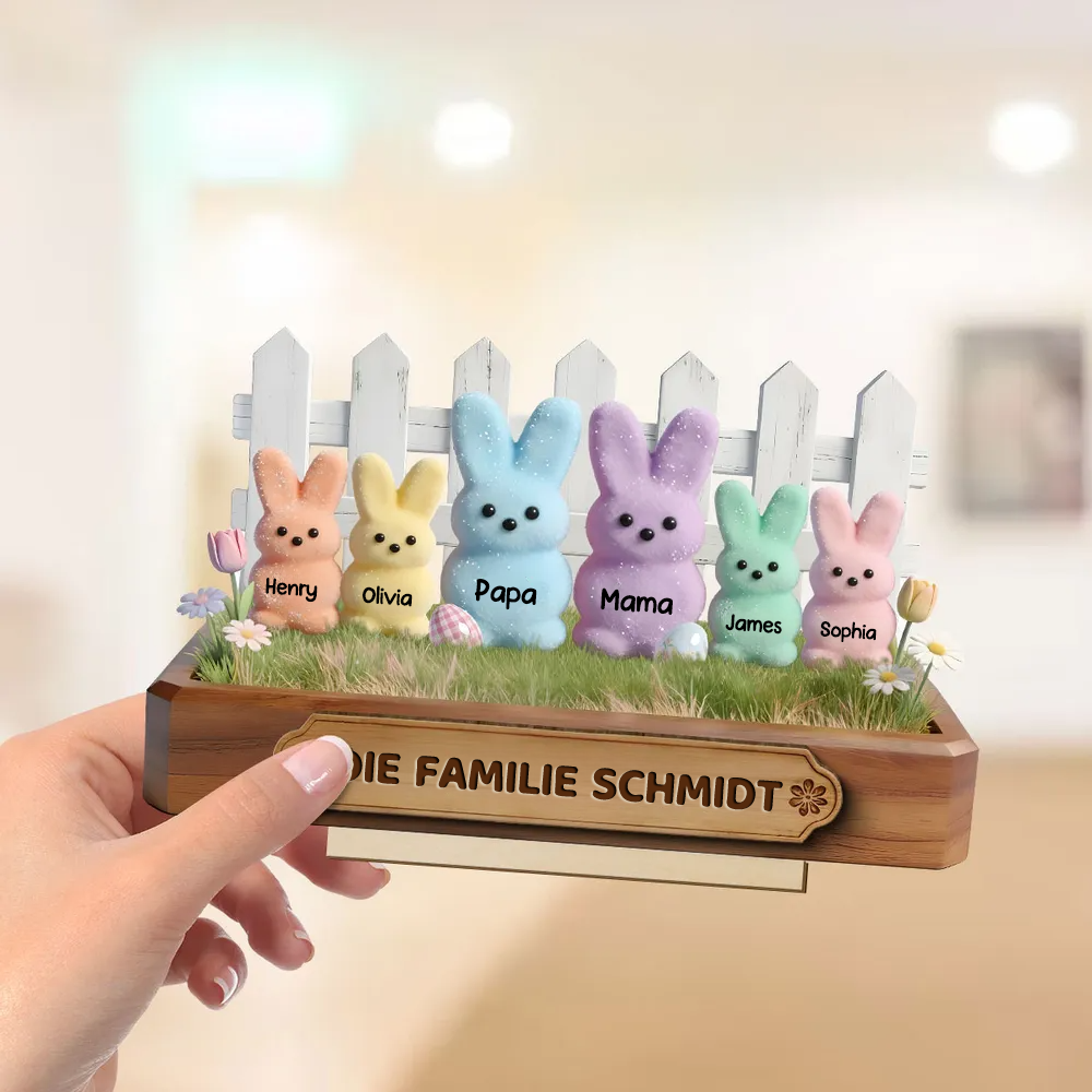 Häschenfamilie-Personalisierter Holzaufsteller mit Namen Geschenk für Opa, Oma und Mama