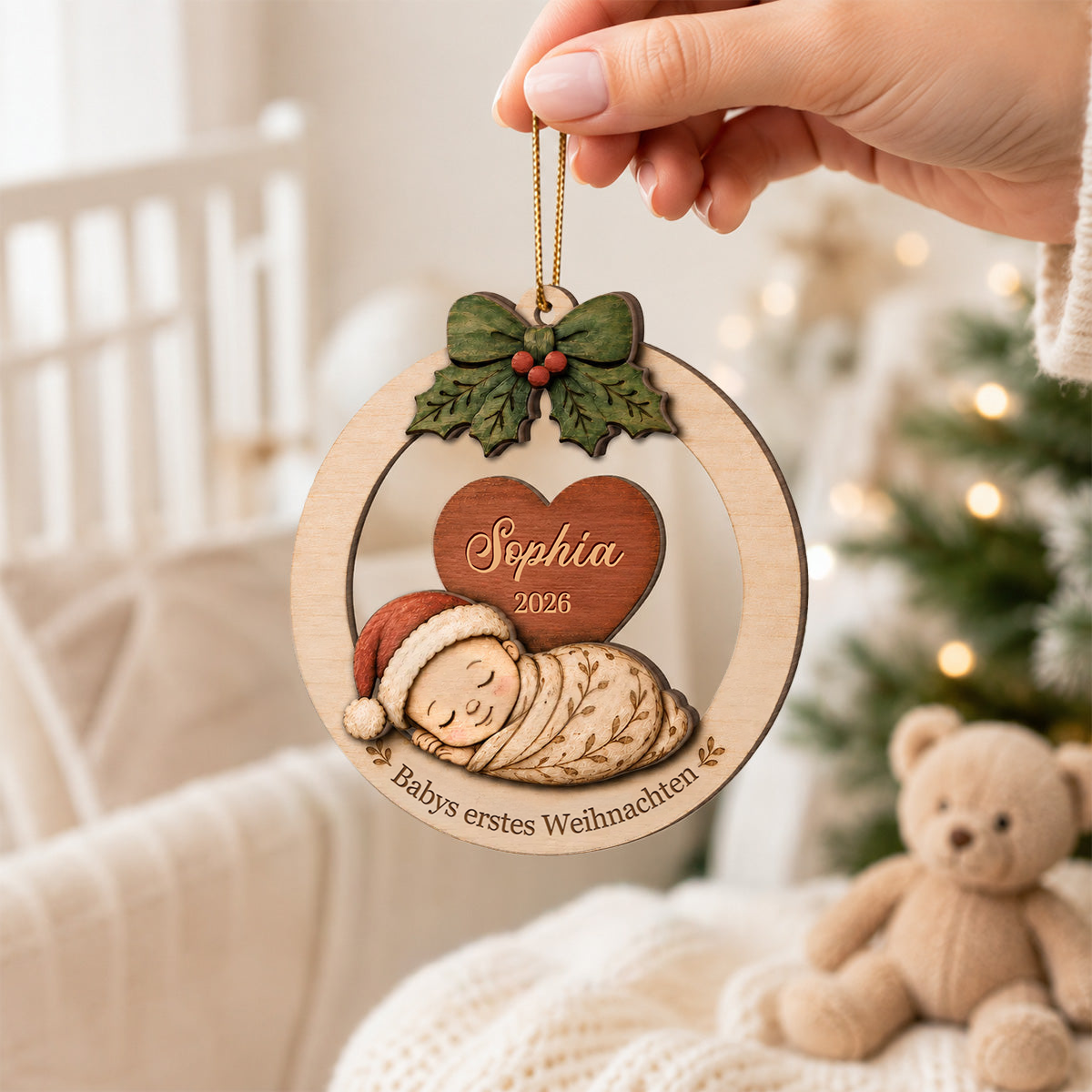 Personalisierter 2-lagiger Holz-Weihnachtsanhänger – Babys erstes Weihnachten