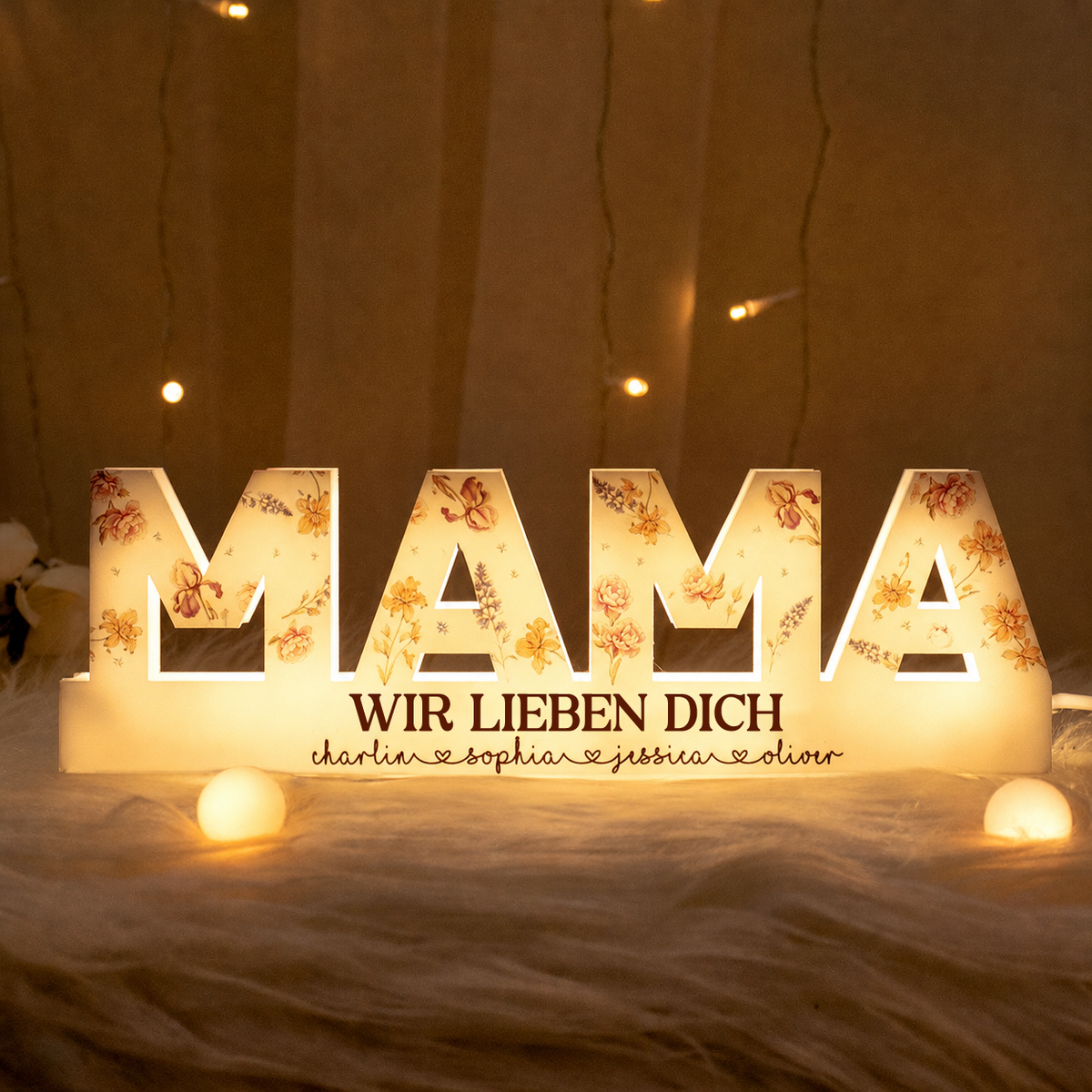 Personalisierte LED-Lichtbox für Mama oder Oma – Geburtsblumen