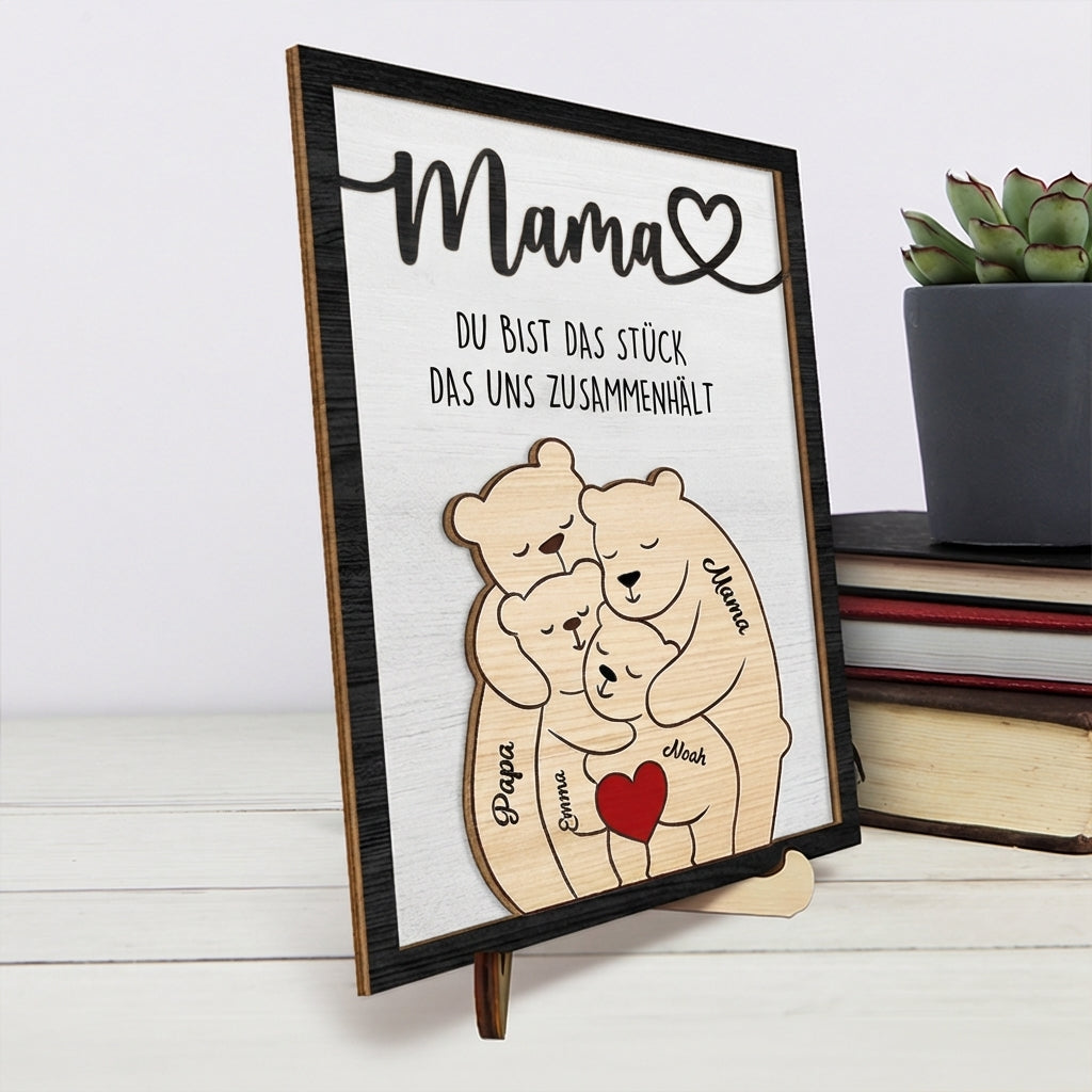 Personalisierter Holzaufsteller mit Bärenmotiv Geschenk für Mama und Papa