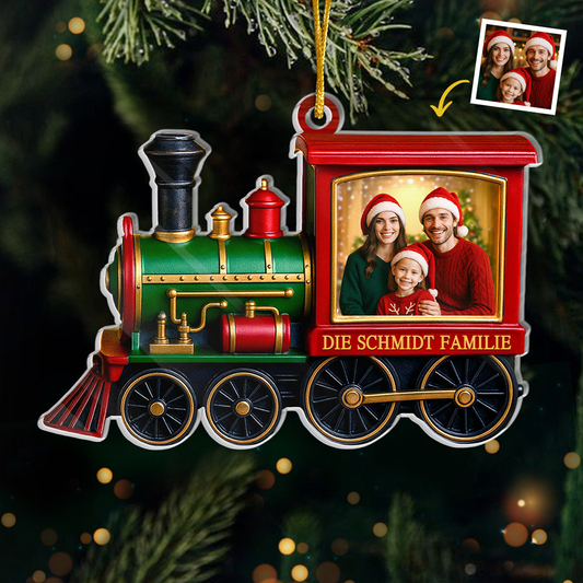 Acryl-Foto-Ornament Personalisierter Christbaumschmuck mit Weihnachtszug für Familie