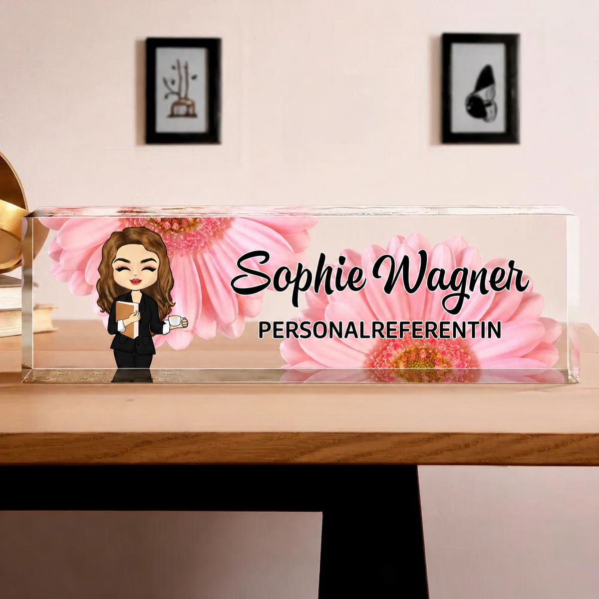 Personalisiertes Acryl-Namensschild mit Blumenmotiv Geschenk für Kollegin
