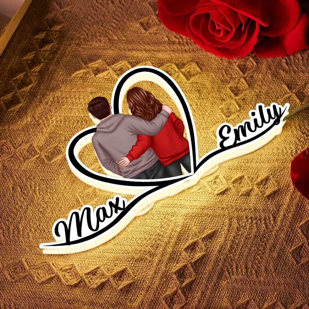 Paar mit Herz-Personalisierte Lichtbox mit Namen und Figuren Geschenk zum Valentinstag