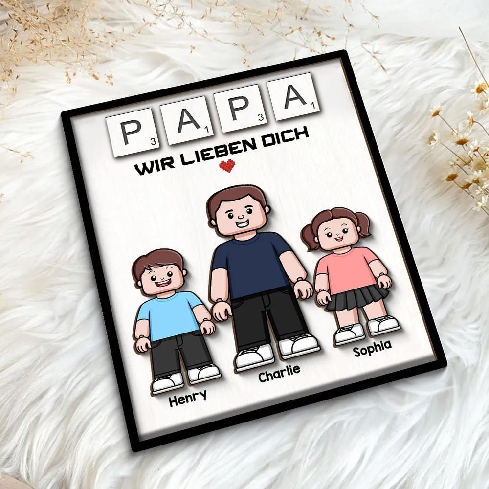 PAPA Personalisierter 2-Schicht-Holzaufsteller mit Text Vater und Kinder