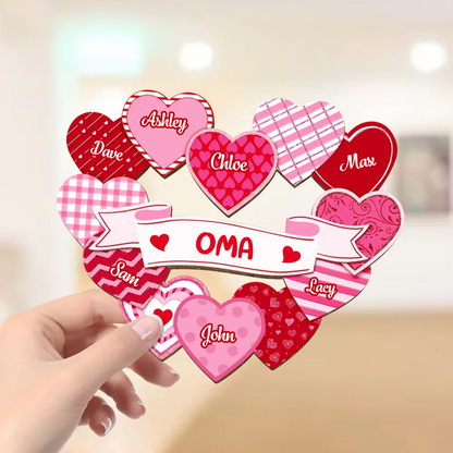 Omas Schätze-Personalisierter Holzaufsteller mit Herzen Geschenk für Mama und Oma