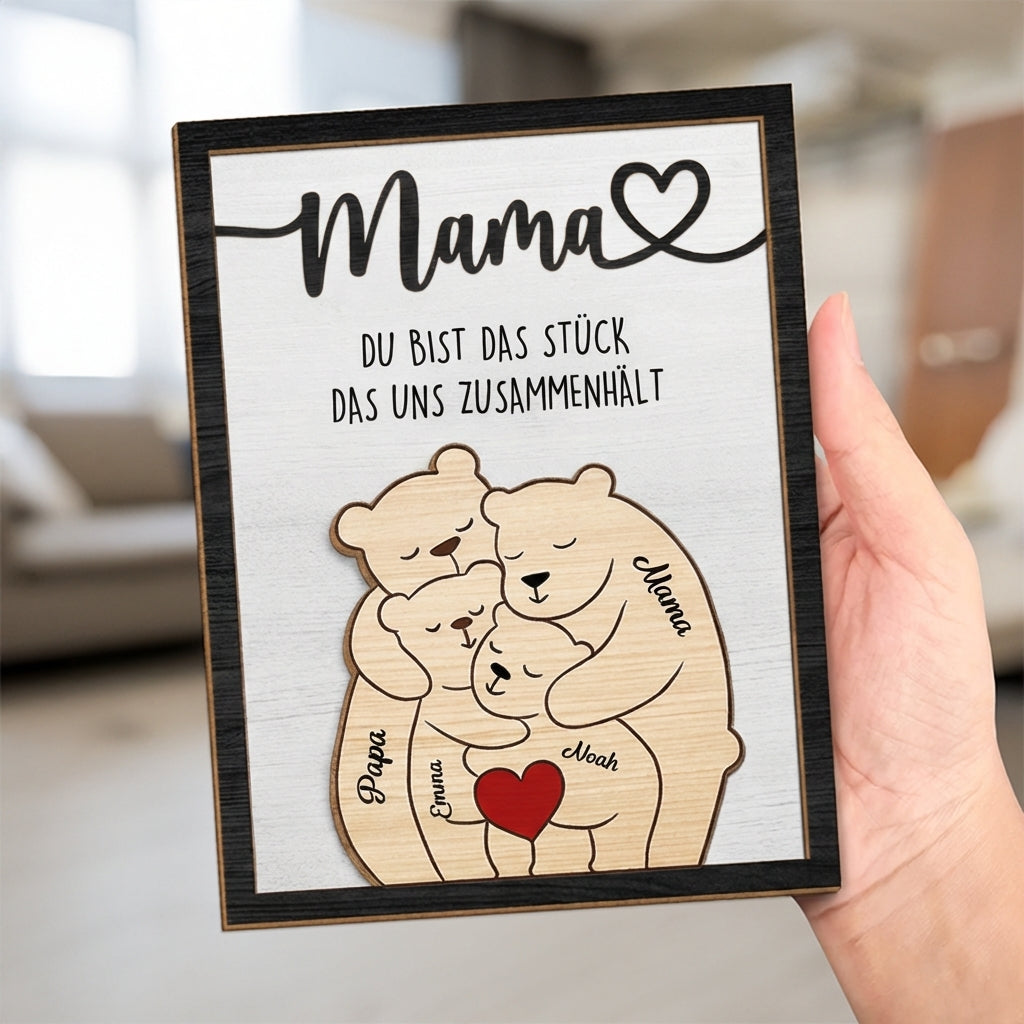 Personalisierter Holzaufsteller mit Bärenmotiv Geschenk für Mama und Papa