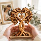 Personalisierter Holzaufsteller mit Herzbaum für Paar Jahrestagsgeschenk