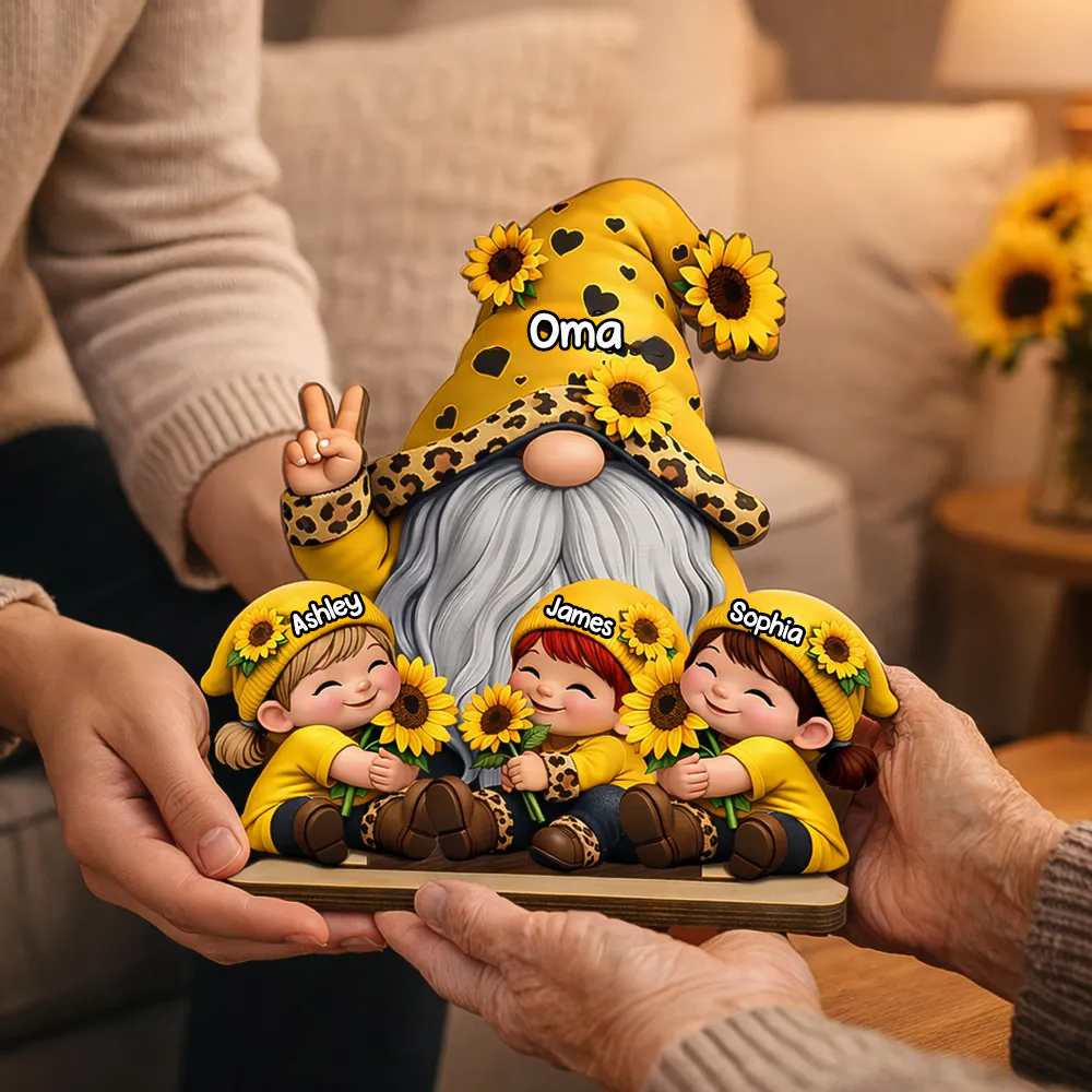 Oma und Kinder Personalisierter Holzaufsteller mit Zwergmotiv  Geschenk für Mama und Oma