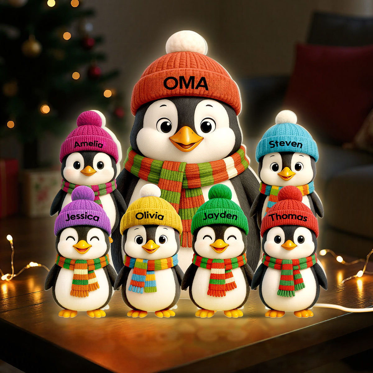 Personalisierte LED-Lichtbox für Oma – Pinguin-Motiv mit Namen