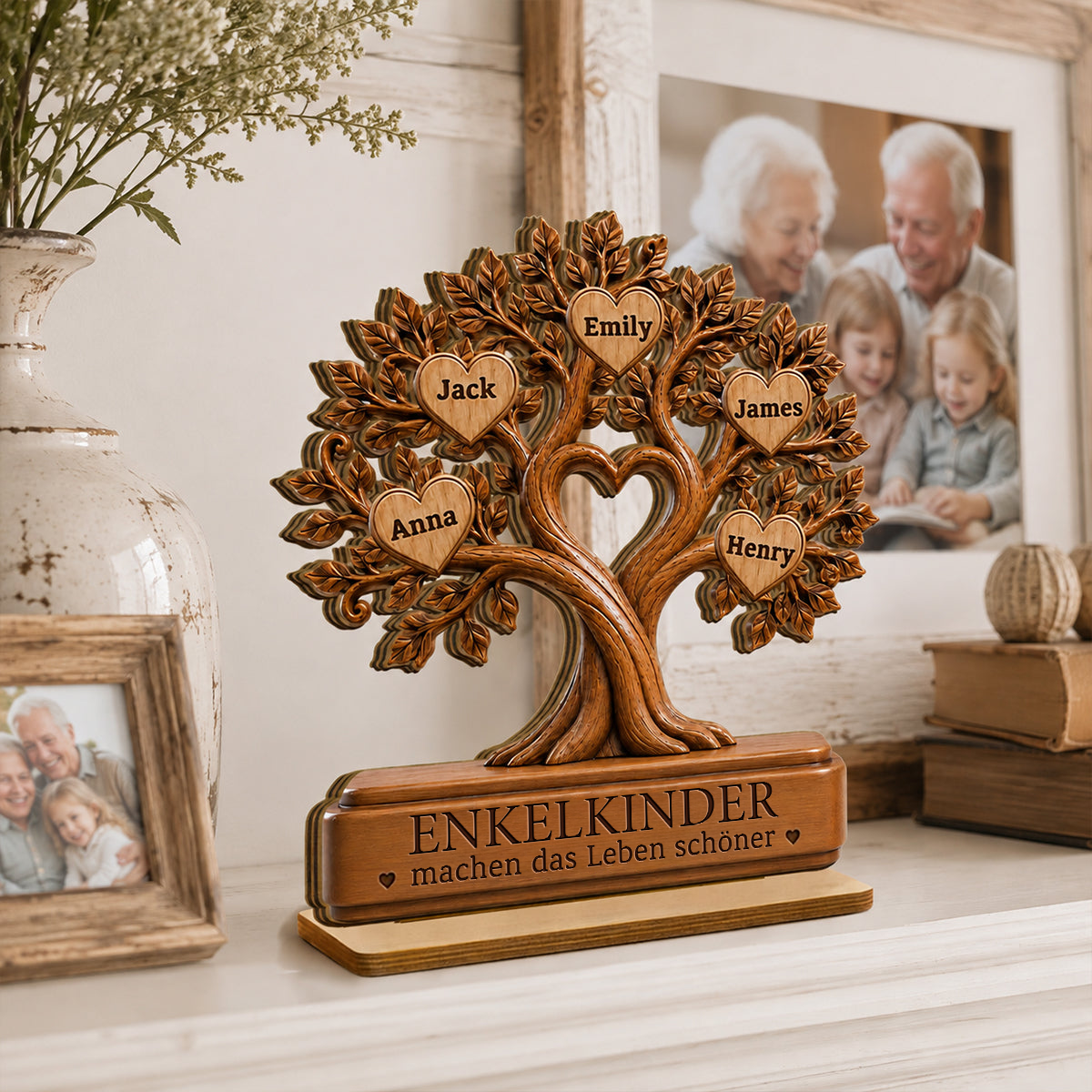 Personalisierter Holzaufsteller für Oma – Familienbaum mit Namen
