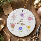 Personalisierter Keramik-Weihnachtsanhänger mit Geburtsblumen & Namen