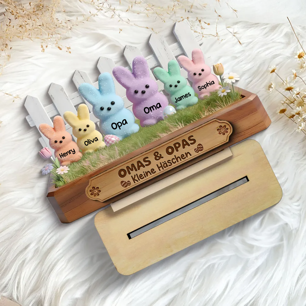 Personalisierter Holzaufsteller mit Hasen Geschenk für Opa und Oma