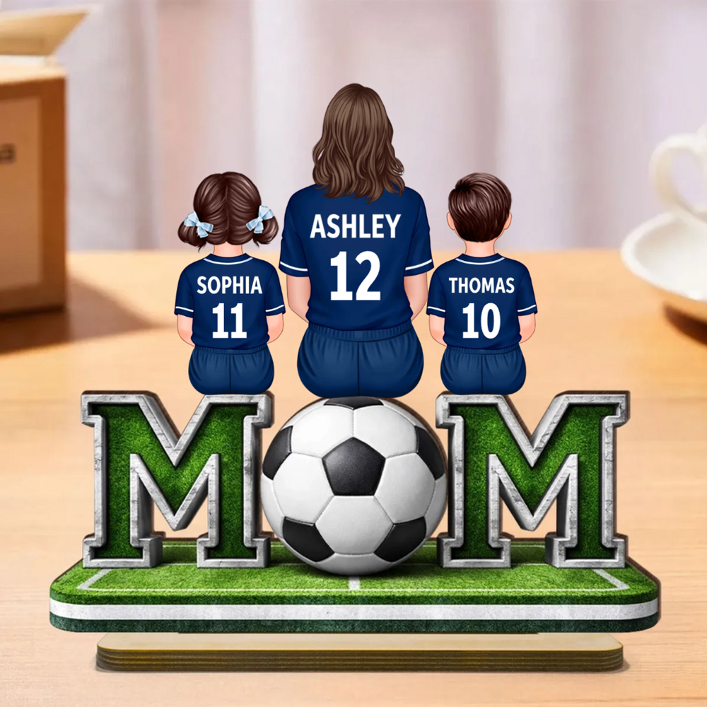 MOM-Personalisierter Holzaufsteller mit Fußballmotiv Mama und Kinder