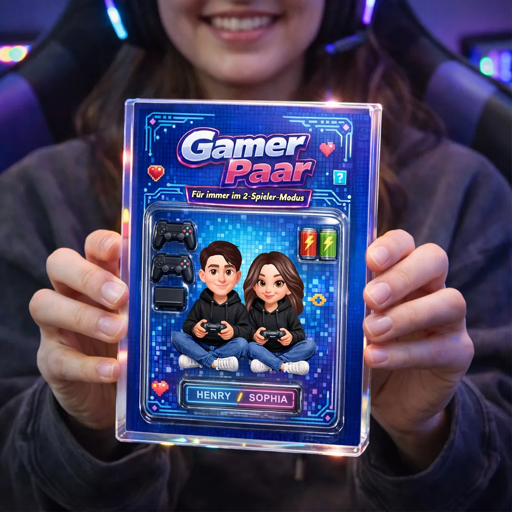 Gamer Paar - Personalisierter Acrylblock mit Paar und Namen