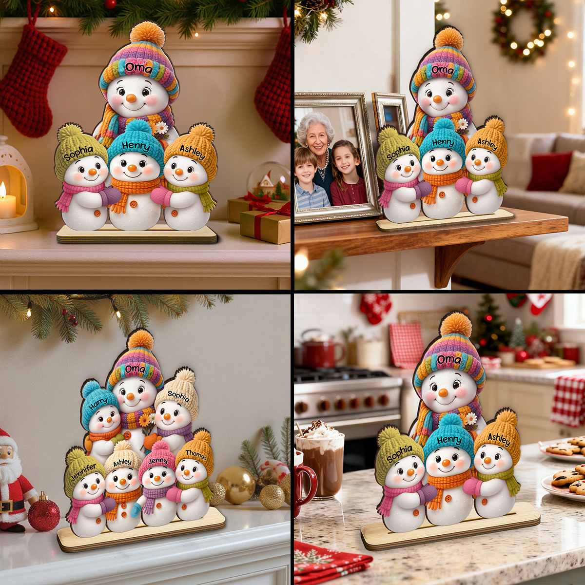 Personalisierter Holzaufsteller für Oma – Schneemann-Motiv mit Namen