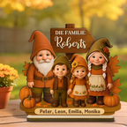 Gnomenfamilie Herbstsaison Holzplakette mit Namen